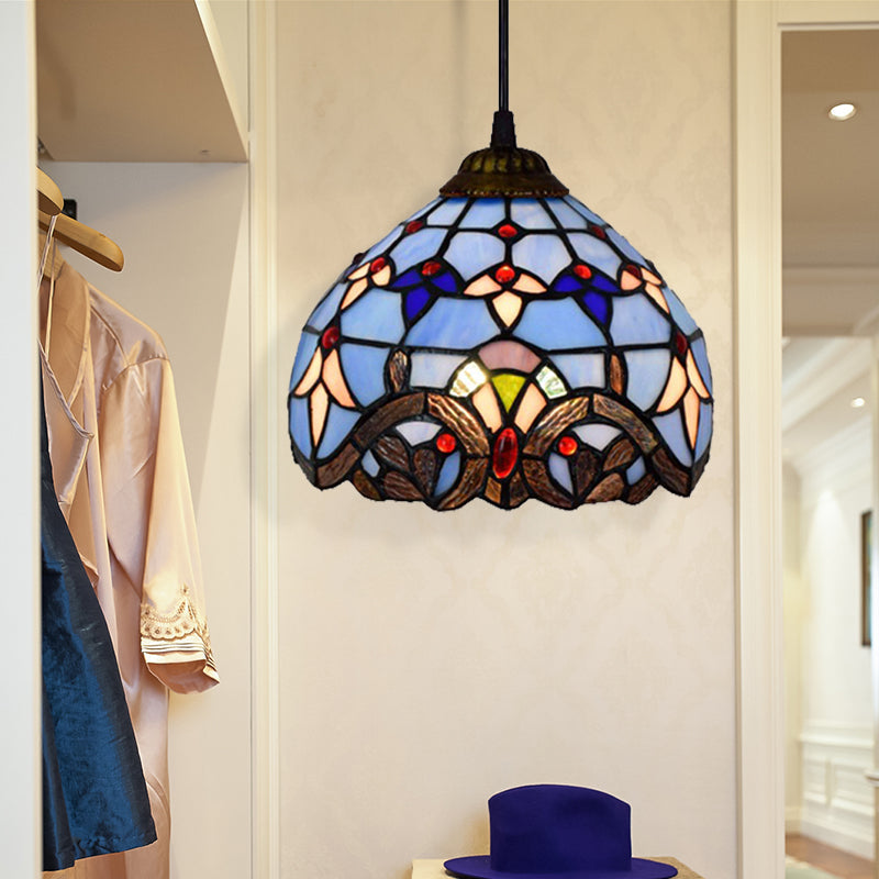 Baroque Style Stained Glass Pendant Light - Blue - Dining Room