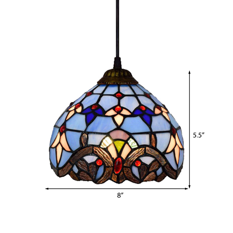 Baroque Style Stained Glass Pendant Light - Blue - Dining Room