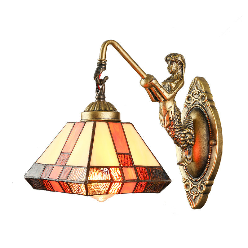 Wall Mounted Tiffany Diamond Orange Stained Glass Sconce Light Fixture