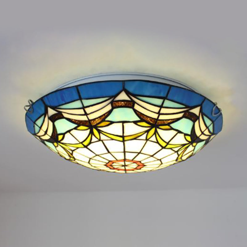 Nautical Art Glass Flush Mount Light - Tiffany Style 3 Lights Ideal For Living Room