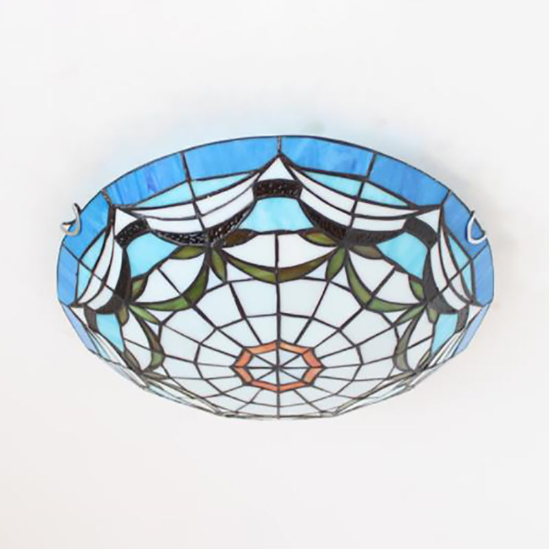 Nautical Art Glass Flush Mount Light - Tiffany Style 3 Lights Ideal For Living Room