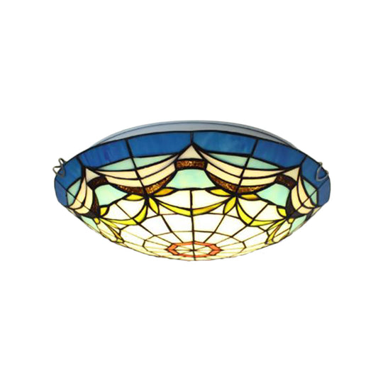 Nautical Art Glass Flush Mount Light - Tiffany Style, 3 Lights - Ideal for Living Room