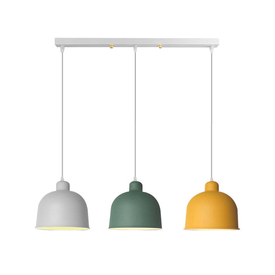 Macaron Style Metal Pendant Light For Dining Room - Single Head Bowl Shape Hanging Lamp