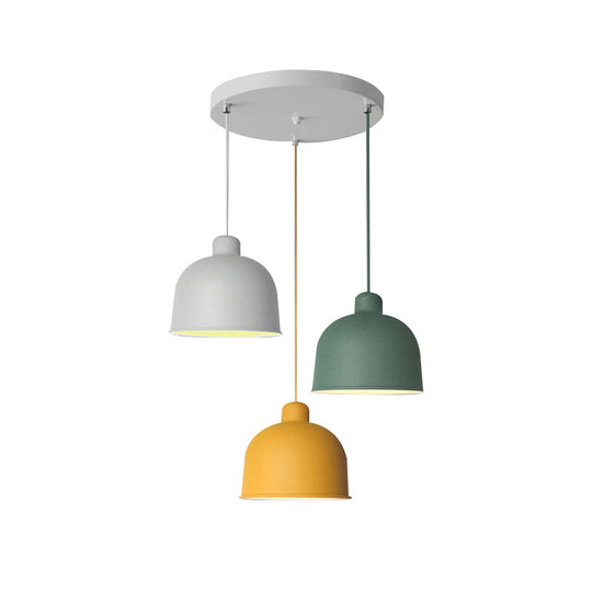 Macaron Style Metal Pendant Light For Dining Room - Single Head Bowl Shape Hanging Lamp