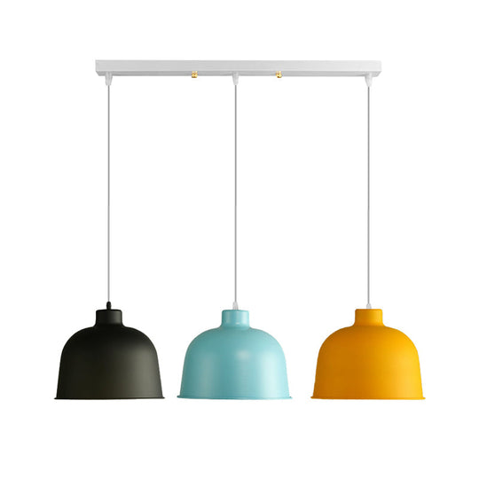 Macaron Style Metal Pendant Light For Dining Room - Single Head Bowl Shape Hanging Lamp