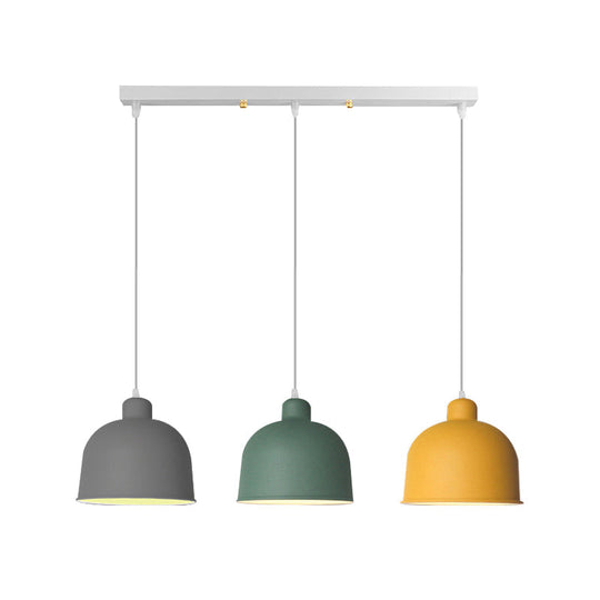 Macaron Style Metal Pendant Light For Dining Room - Single Head Bowl Shape Hanging Lamp