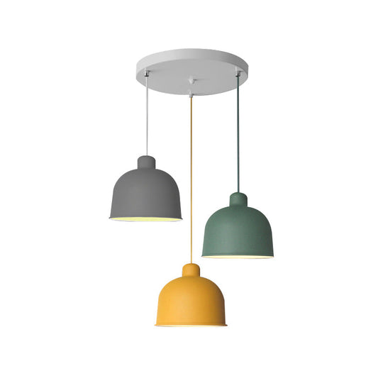 Macaron Style Metal Pendant Light For Dining Room - Single Head Bowl Shape Hanging Lamp