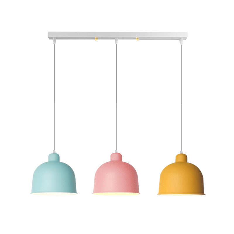 Macaron Style Metal Pendant Light For Dining Room - Single Head Bowl Shape Hanging Lamp