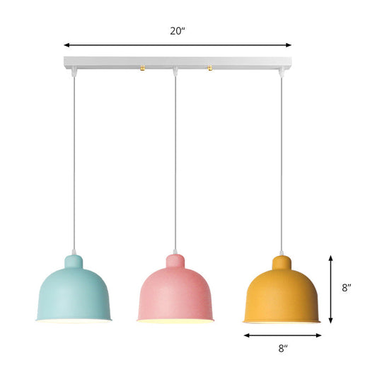 Macaron Style Metal Pendant Light For Dining Room - Single Head Bowl Shape Hanging Lamp