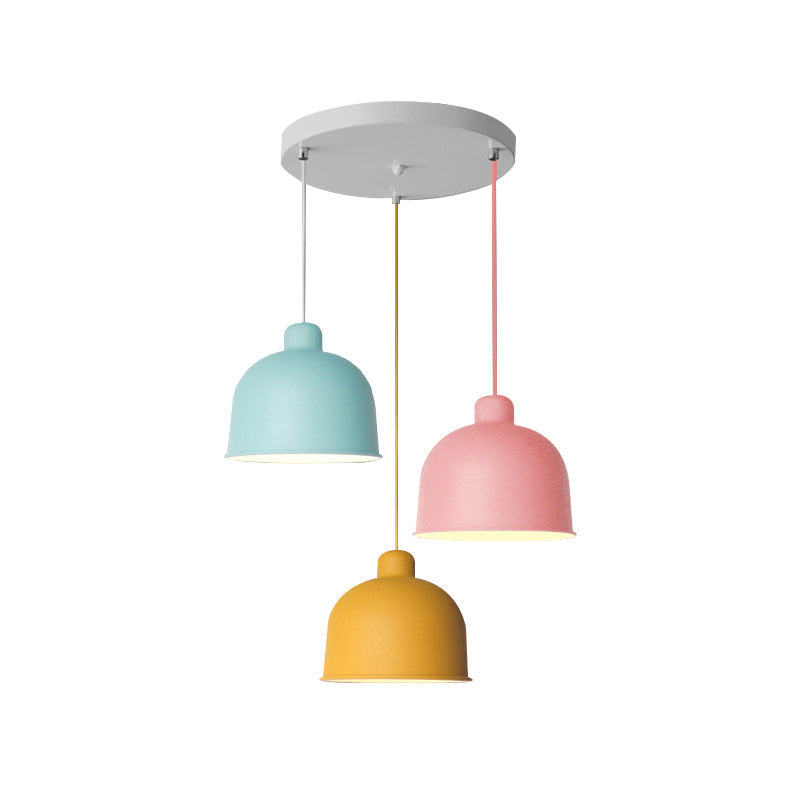 Macaron Style Metal Pendant Light For Dining Room - Single Head Bowl Shape Hanging Lamp