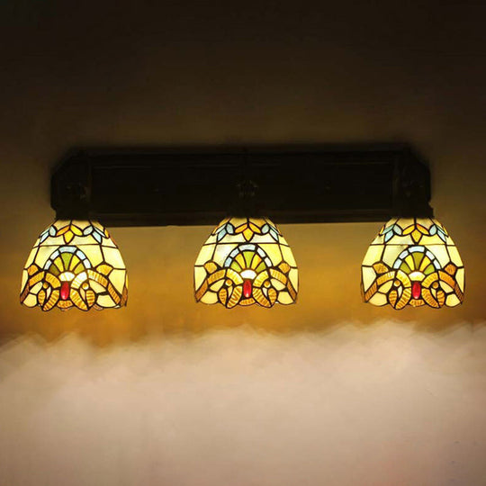 Baroque Dome Stained Glass Wall Mount Sconce - 3 Head Brown Hallway Light Fixture