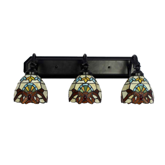 Baroque Dome Stained Glass Wall Mount Sconce - 3 Head Brown Hallway Light Fixture