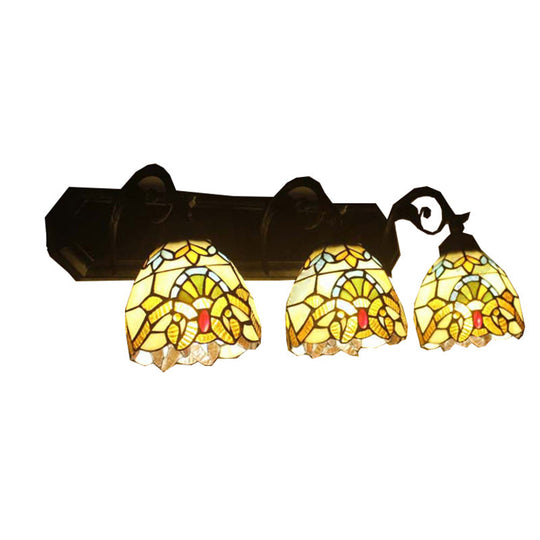 Baroque Dome Stained Glass Wall Mount Sconce - 3 Head Brown Hallway Light Fixture