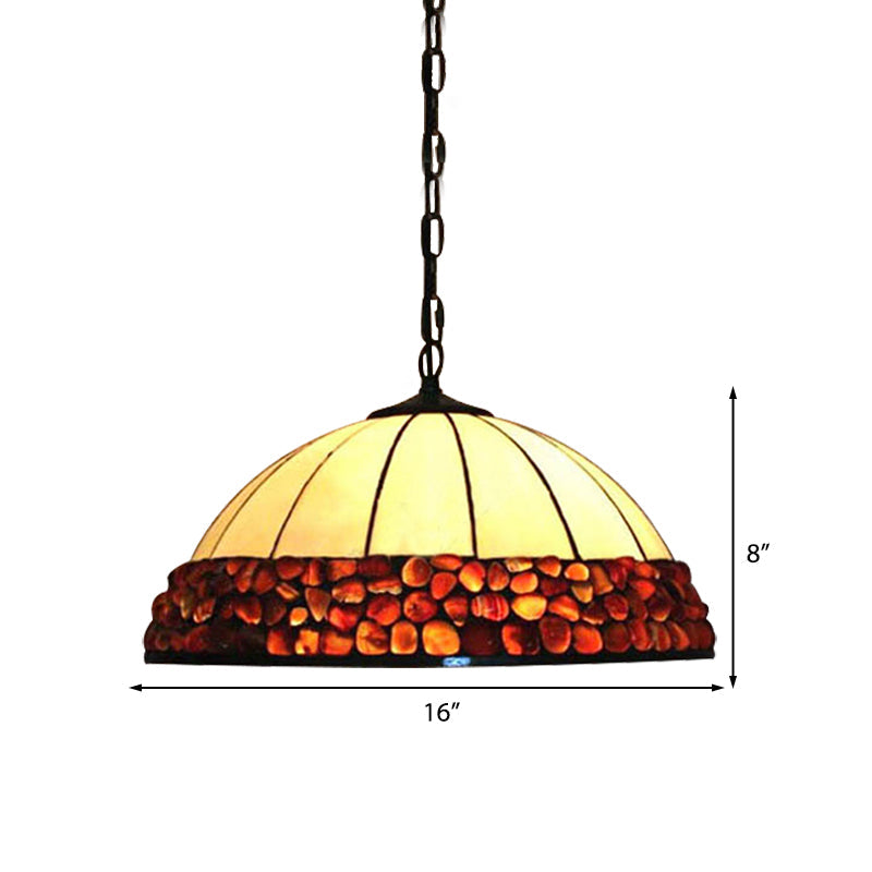 Tiffany Hand Rolled Art Glass Dome Hanging Lamp: Dark Red, 3-Light Fixture