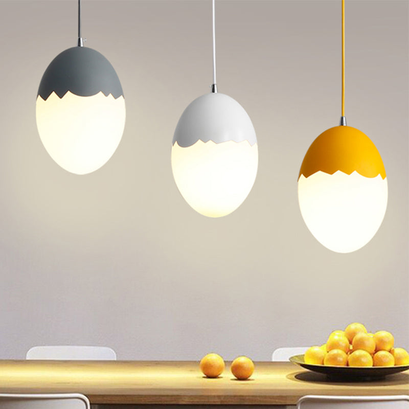 Sleek Eggshell Acrylic Metal Suspension Light For Modern Dining Rooms