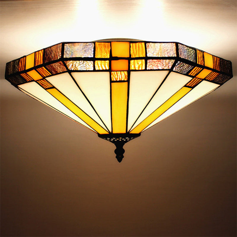 Tiffany Style Stained Glass Ceiling Light Fixture - Geometric Design with 3 Lights