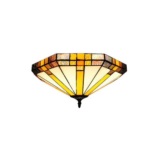 Tiffany Style Stained Glass Ceiling Light Fixture - Geometric Design with 3 Lights