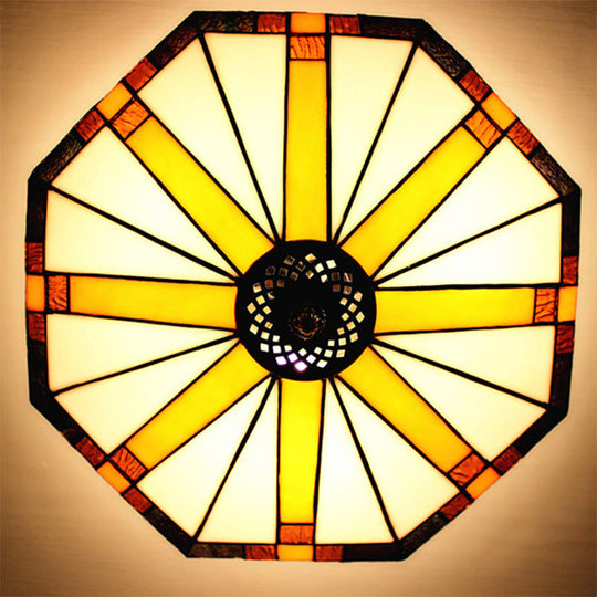 Tiffany Style Stained Glass Ceiling Light Fixture - Geometric Design with 3 Lights