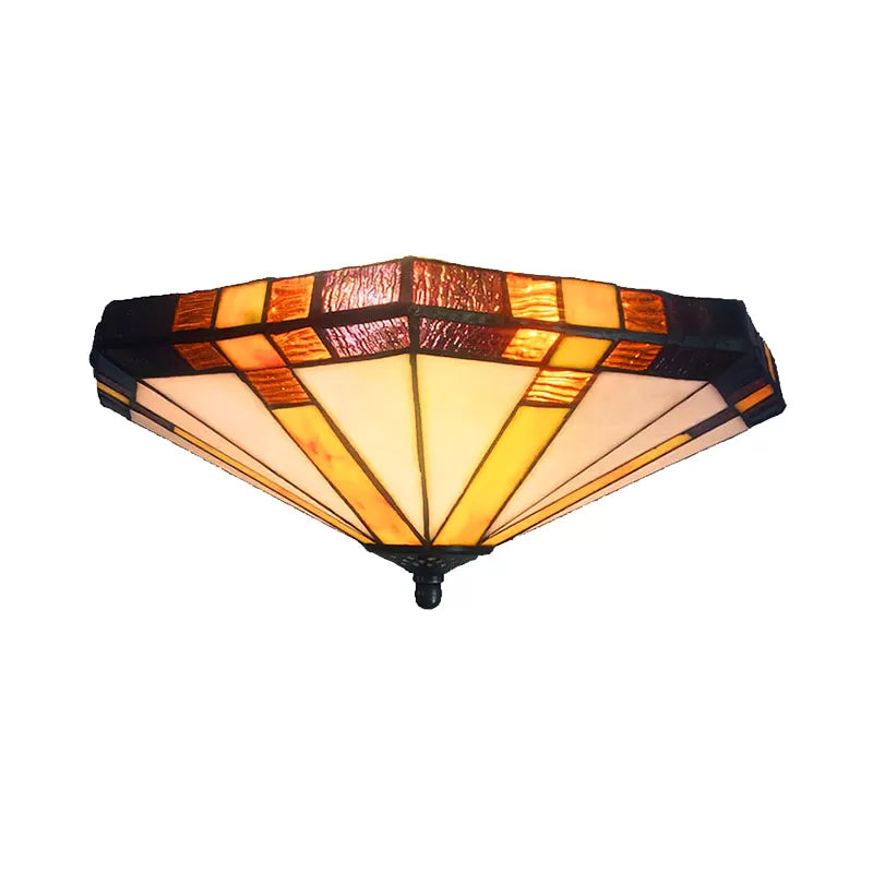 Tiffany Style Stained Glass Ceiling Light Fixture - Geometric Design with 3 Lights