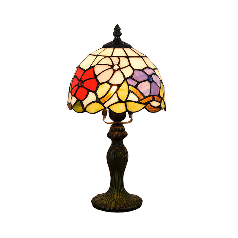 Rustic Stained Glass Flower Pattern Accent Table Lamp - Bedside Lighting