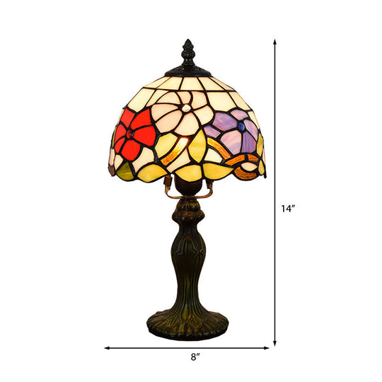 Rustic Stained Glass Flower Pattern Accent Table Lamp - Bedside Lighting