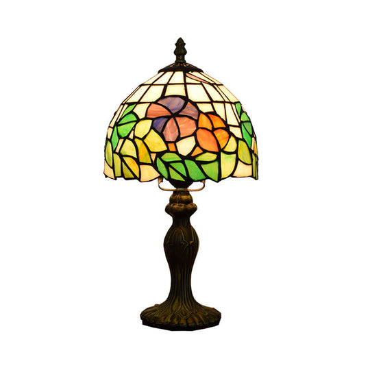 Rustic Stained Glass Flower Pattern Accent Table Lamp - Bedside Lighting