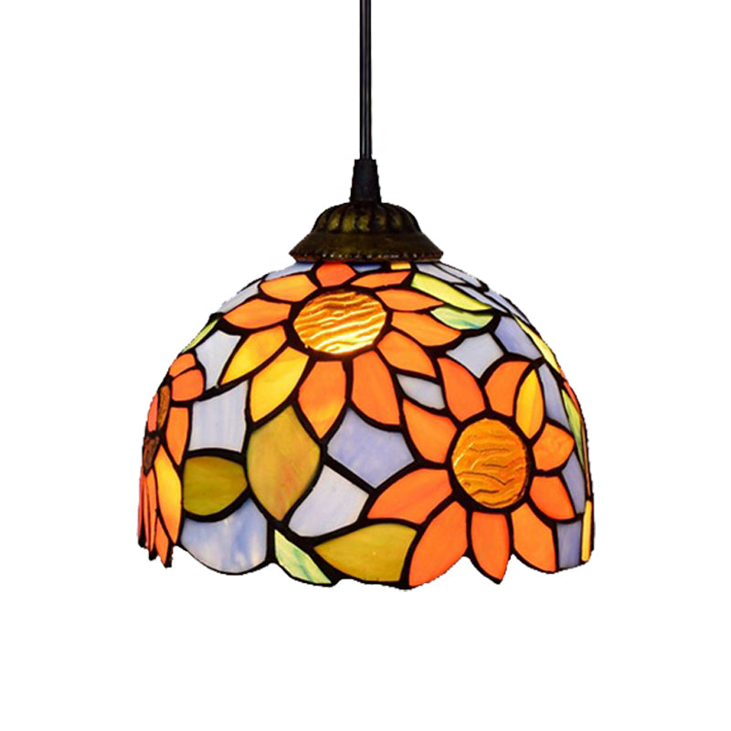 Tiffany-Style Orange-Blue Stained Glass Pendant Light