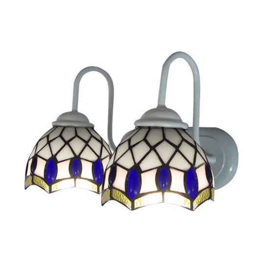 Tiffany Stained Glass Wall Sconce With Blue Gem Decoration 2 Lights