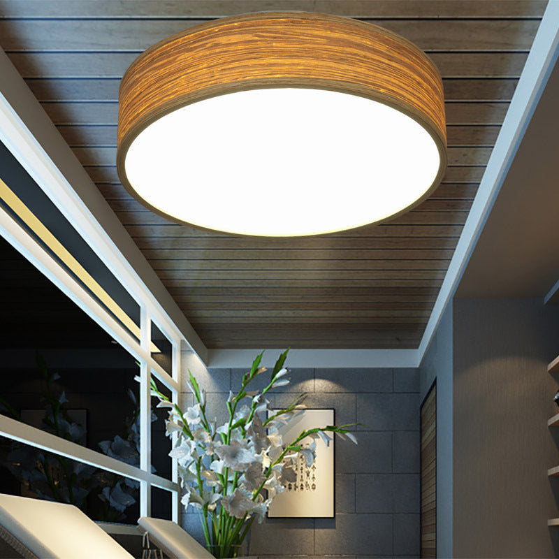 Modern Led Flushmount Lighting - Round Bamboo Shade Warm/White Light 10/14 W