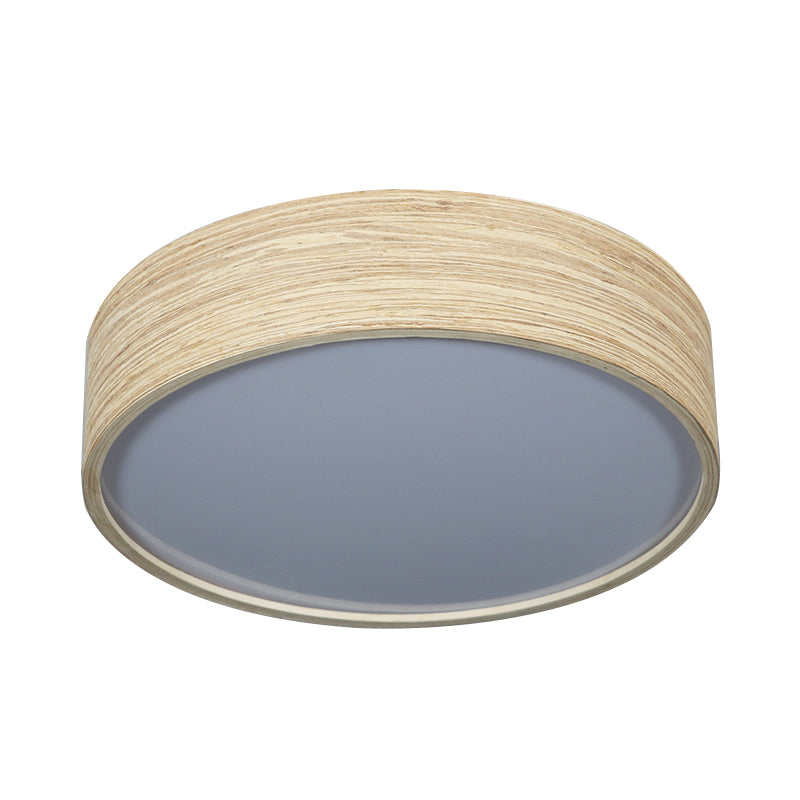 Modern LED Flushmount Lighting - Round Bamboo Shade, Warm/White Light, 10"/14" W