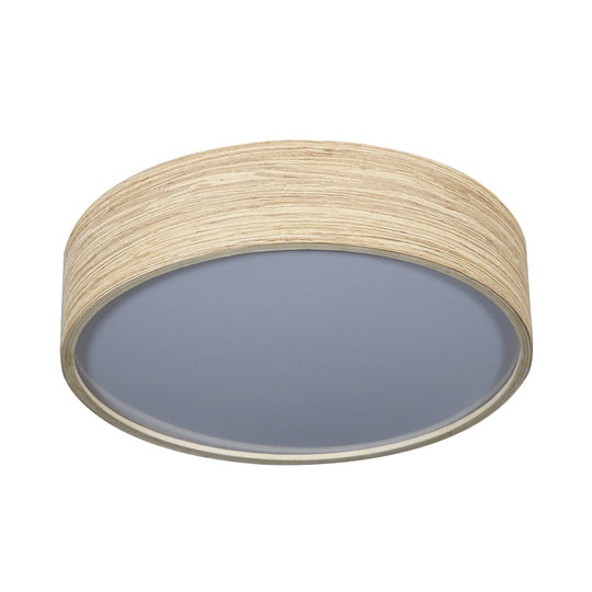 Modern LED Flushmount Lighting - Round Bamboo Shade, Warm/White Light, 10"/14" W