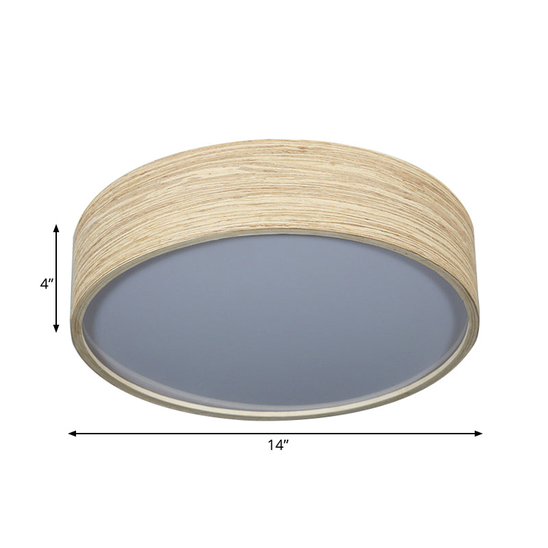 Modern LED Flushmount Lighting - Round Bamboo Shade, Warm/White Light, 10"/14" W