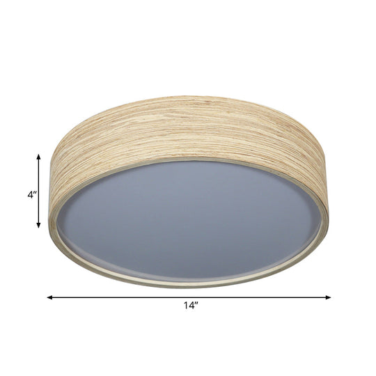 Modern Led Flushmount Lighting - Round Bamboo Shade Warm/White Light 10/14 W