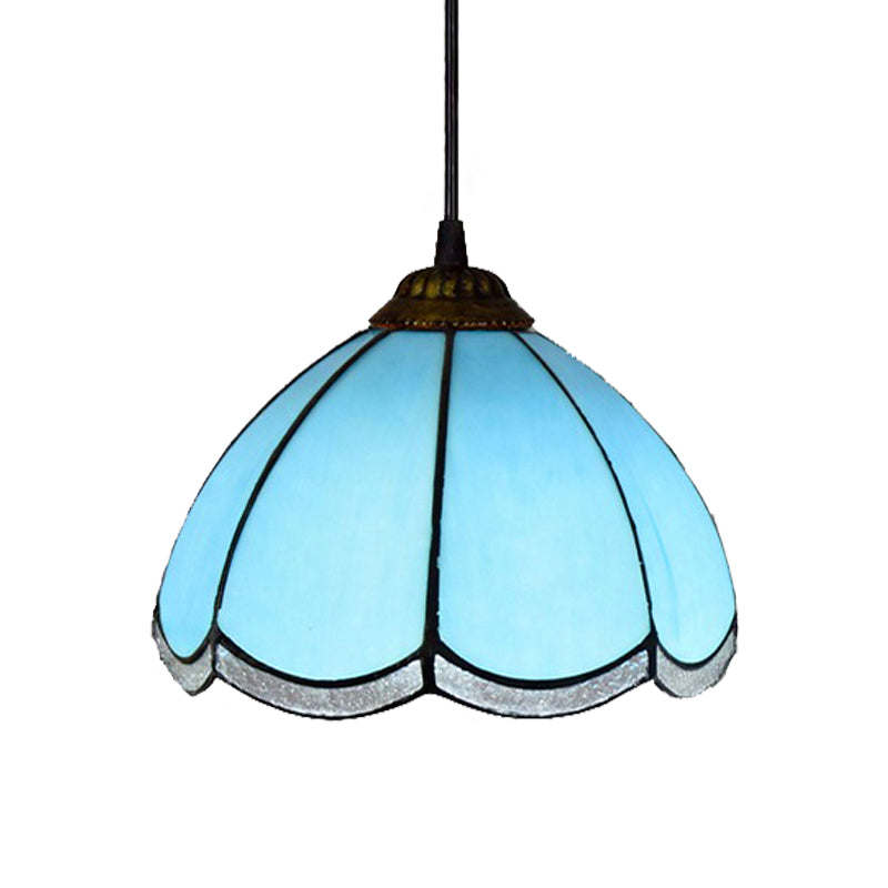 Tiffany Scalloped Down Mini Pendant Blue Glass Ceiling Lamp For Living Room