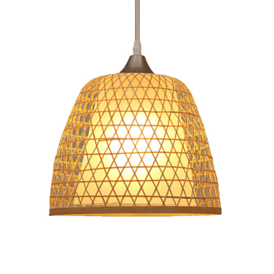 Asian Style Bamboo Pendant Lamp With Cross Woven Design - Bedroom Lighting Fixture