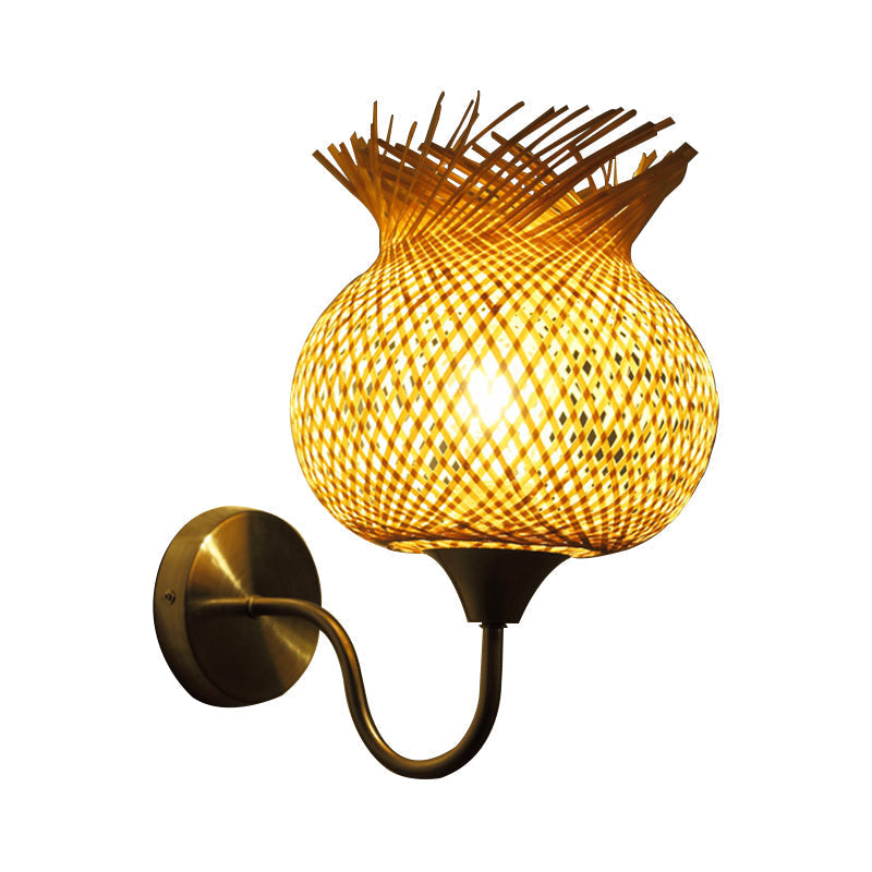 Countryside Rattan Wall Sconce With 1 Beige Light - Handcrafted For Bedroom (Down/Up)