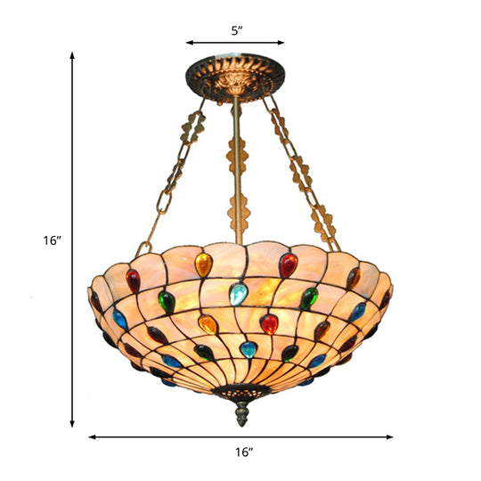 Stained Glass Semi Flush Ceiling Light Fixture With Retro Jewel Pattern - Beige/Clear/Yellow Tones