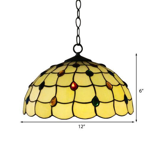 Tiffany-Style Stained Glass Pendant Lamp – Elegant 1-Head White Fixture with Jewel for Bathrooms