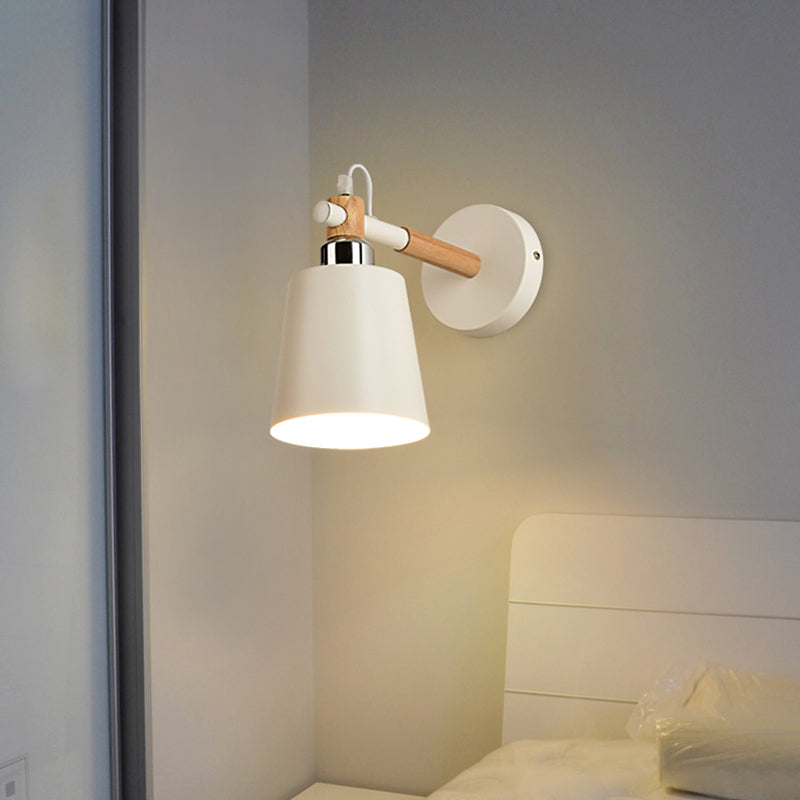 Nordic Style Monochrome Bucket Wall Light For Restaurant - 1 Head Sconce White