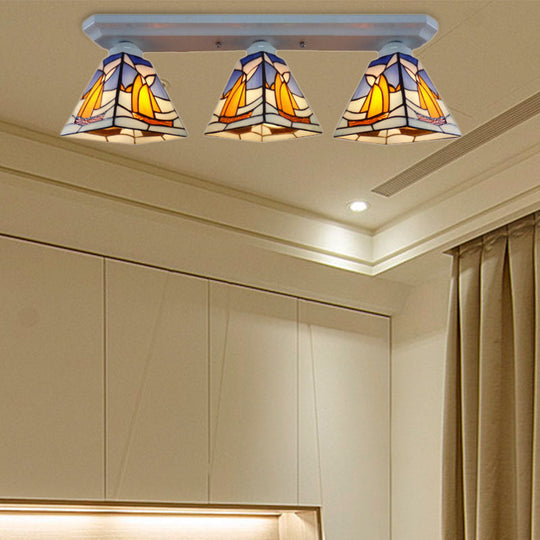 Nautical Stained Glass Vanity Lights - 3-Light Wall Fixture for Boat-Inspired Bathrooms