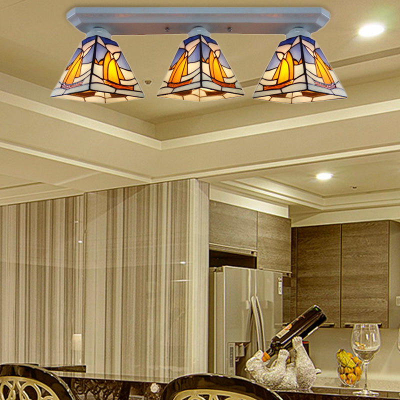 Nautical Stained Glass Vanity Lights - 3-Light Wall Fixture for Boat-Inspired Bathrooms