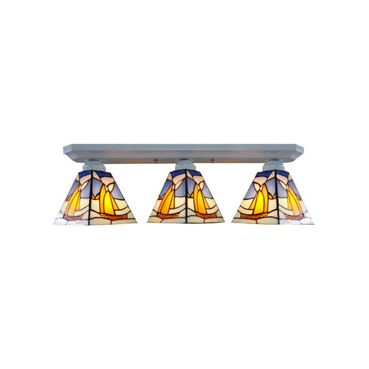 Nautical Stained Glass Vanity Lights - 3-Light Wall Fixture for Boat-Inspired Bathrooms