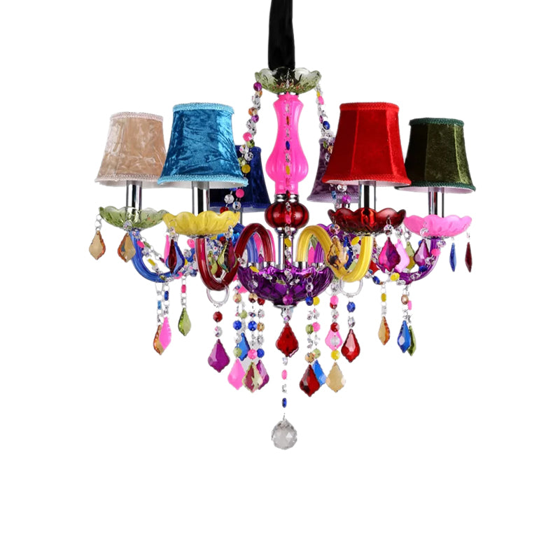 Kids 6-Light Glass Chandelier: Multi-Colored With Crystal Beads - Ideal For Kindergarten