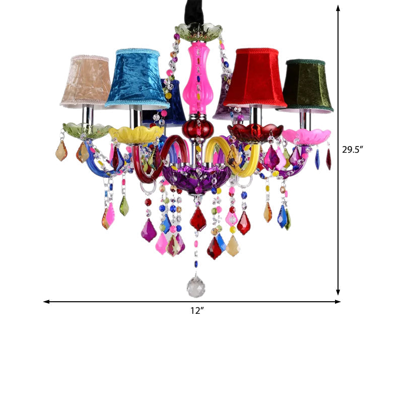 Kids 6-Light Glass Chandelier: Multi-Colored With Crystal Beads - Ideal For Kindergarten