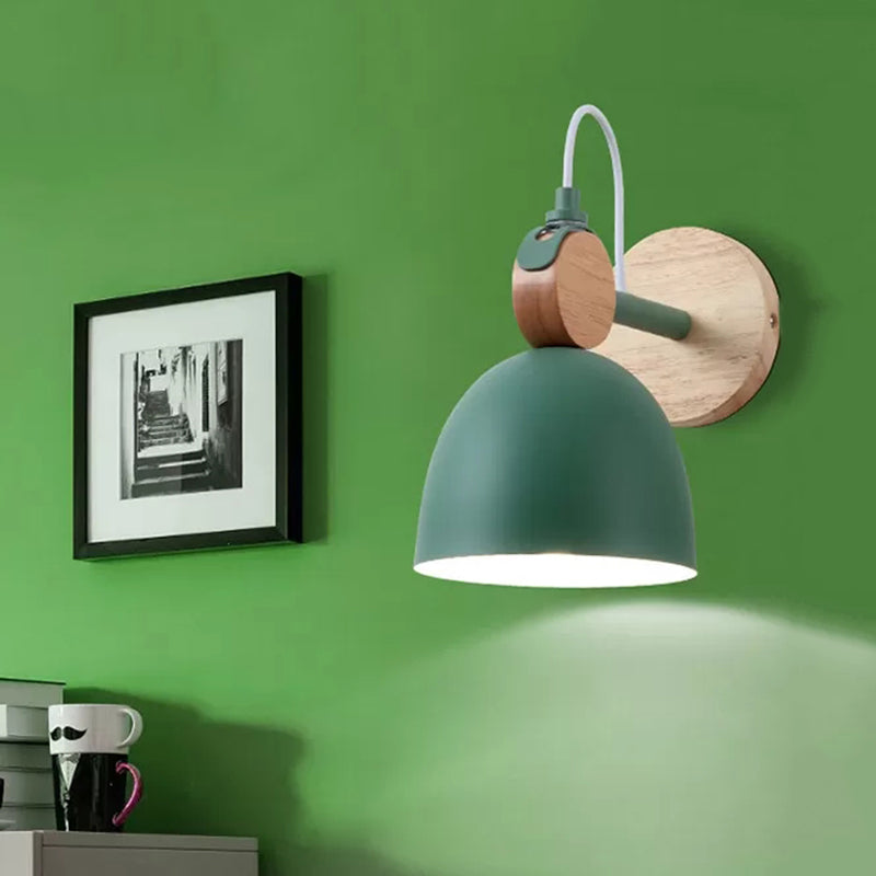 Adjustable Nordic Style Metal Dome Wall Sconce With 1 Light - Perfect For Living Rooms Green