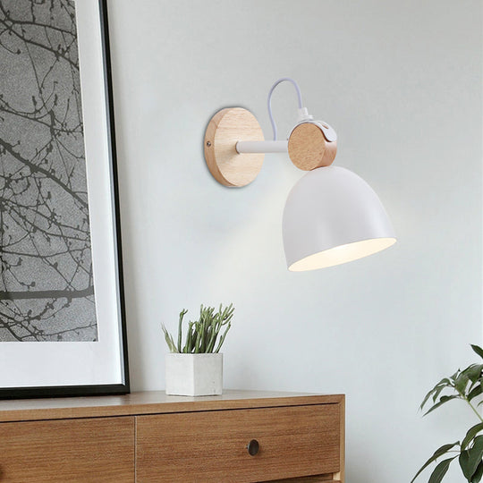 Adjustable Nordic Style Metal Dome Wall Sconce With 1 Light - Perfect For Living Rooms White