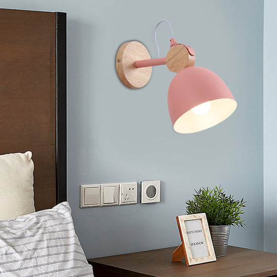 Adjustable Nordic Style Metal Dome Wall Sconce With 1 Light - Perfect For Living Rooms Pink