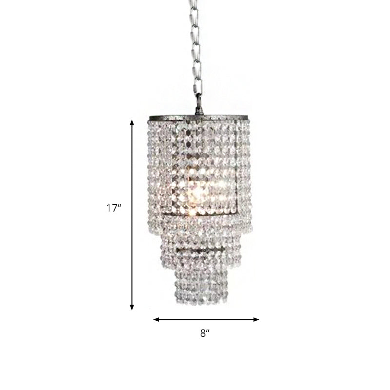 Luxurious Cylinder Pendant Light With Clear Crystal Beads - Ideal For Adult Bedroom Lighting