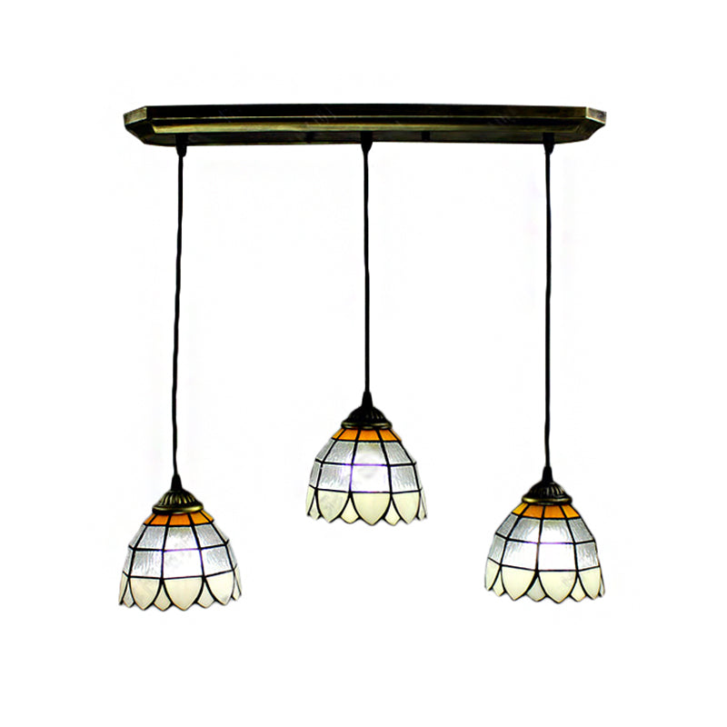 Tiffany Hand-Cut Glass Pendant Light with 3 Beige Shades for Living Room