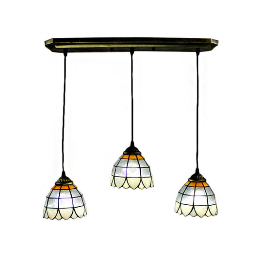 Tiffany Hand-Cut Glass Pendant Light with 3 Beige Shades for Living Room